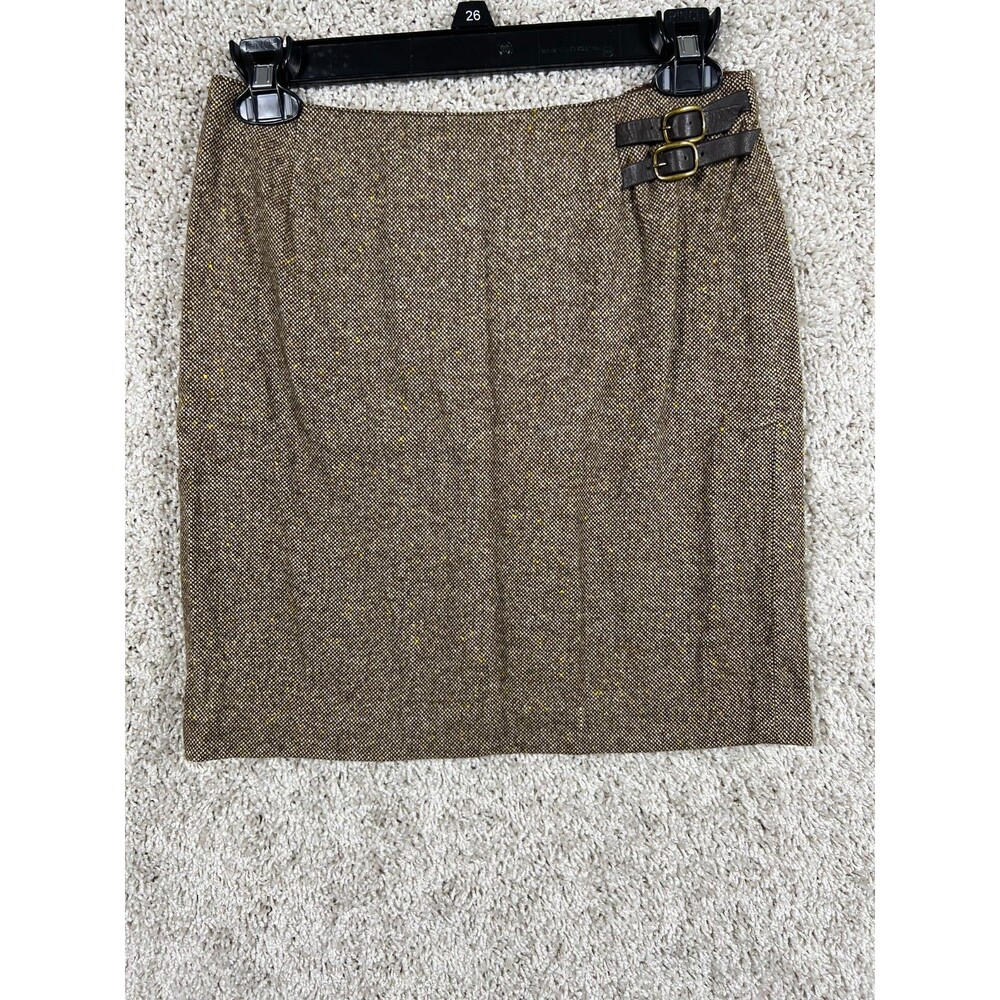 INC International Concepts Petite Skirt Size 2P Brown Wool Blend Buckle Accent L